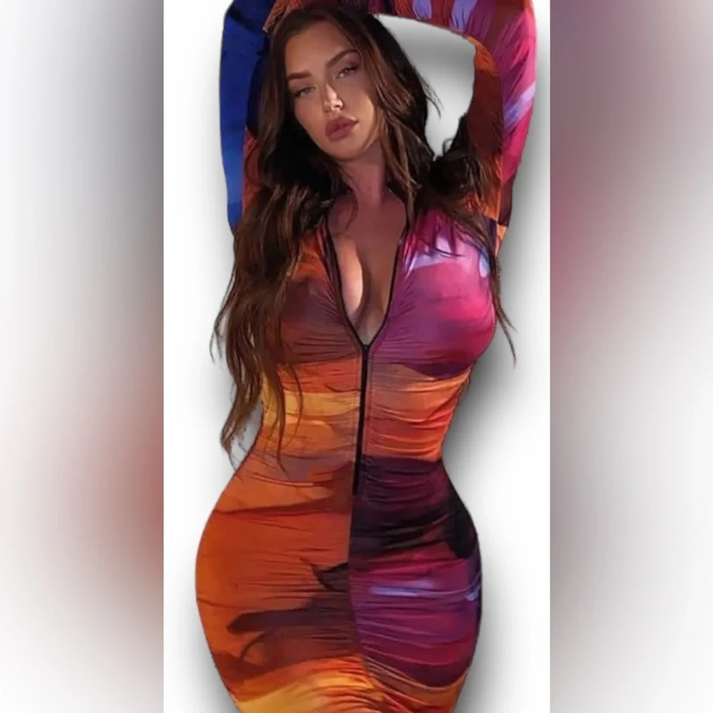 Multi Color Ruched Midi Dress - Picture 4 of 5